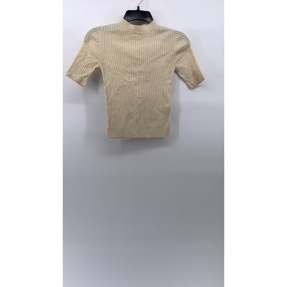 UNIQLO Women's Off-White Rib Knit Short Sleeve Cropped Mock-Neck Top SZ M - Picture 1 of 9